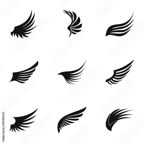 Wings of bird icons set, simple style