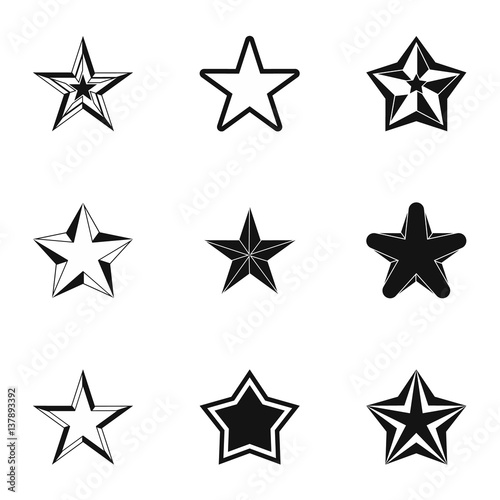 Types of stars icons set  simple style