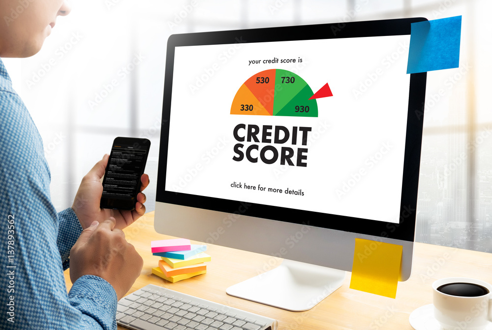 CREDIT SCORE (Businessman Checking Credit Score Online and Financial payment Rating Budget Money) CREDIT SCORE (Businessman Checking Credit Score Online and Financial payment Rating Budget Money)