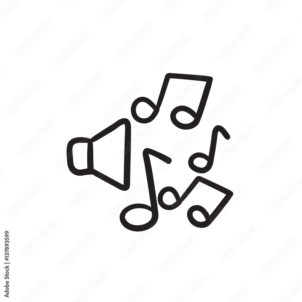 Loudspeakers with music notes sketch icon. Loudspeakers with music notes sketch icon.