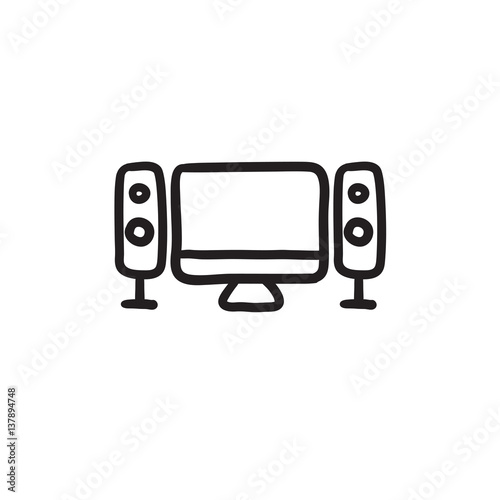 Home cinema system sketch icon.