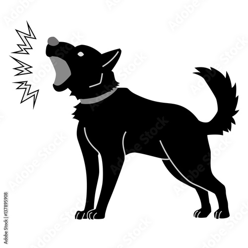 モノクロの吠える犬
