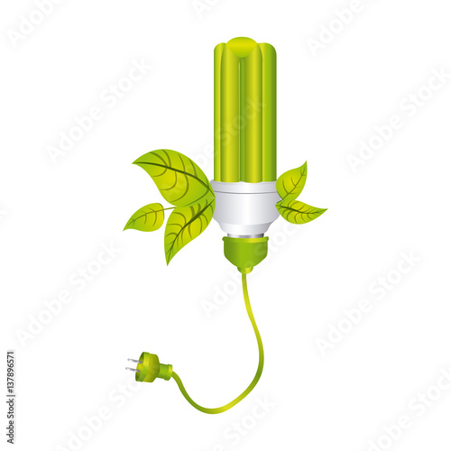 color silhouette with fluorescent lamp with leaves and plug vector illustration