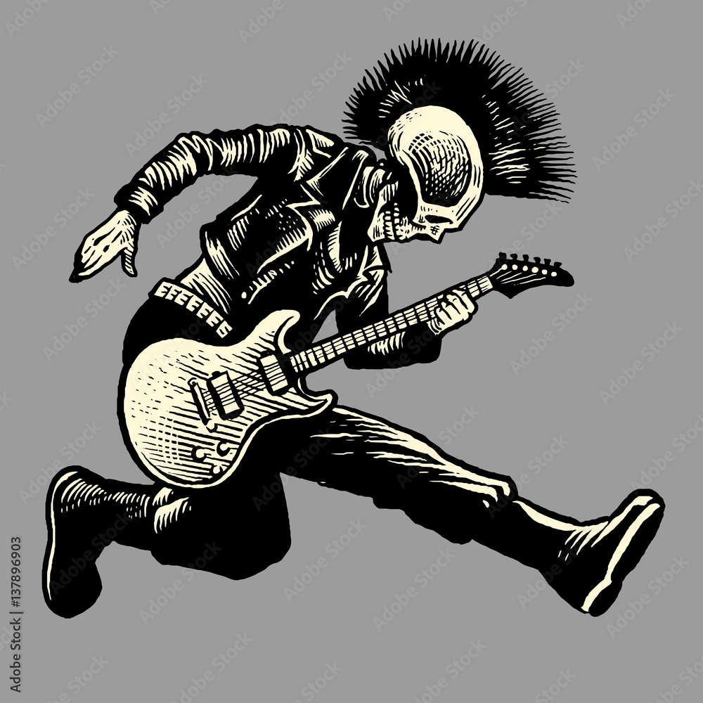 Photographie skull punk style guitarist - Acheter-le sur Europosters.fr