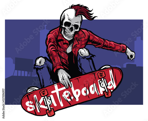 hand drawing style of skull skater