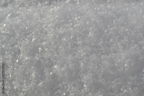 Macro of fluffy snow with large snowflakes