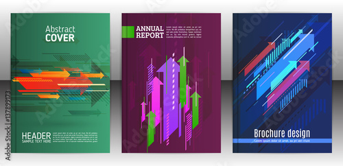 Abstract arrows vector brochure template. Flyer with arrows, stripes motion and dynamics. Cover layout with flat style. Modern design for poster and banner. Annual report design templates. Vector eps