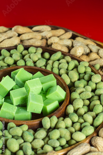 Big party green wasabi peanuts and cheese mix in oriental style