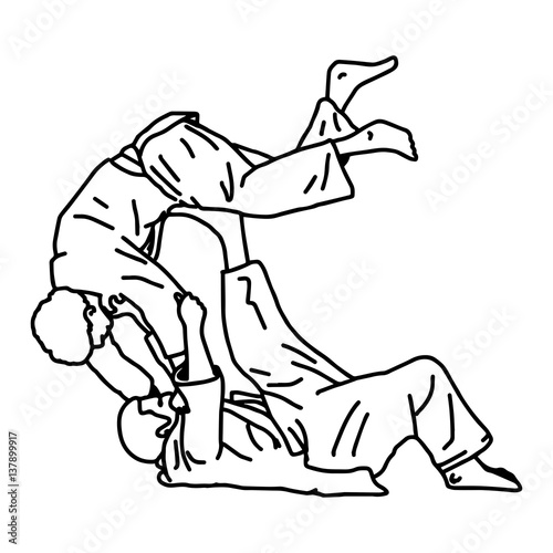 judo martial art - vector illustration sketch hand drawn with black lines, isolated on white background