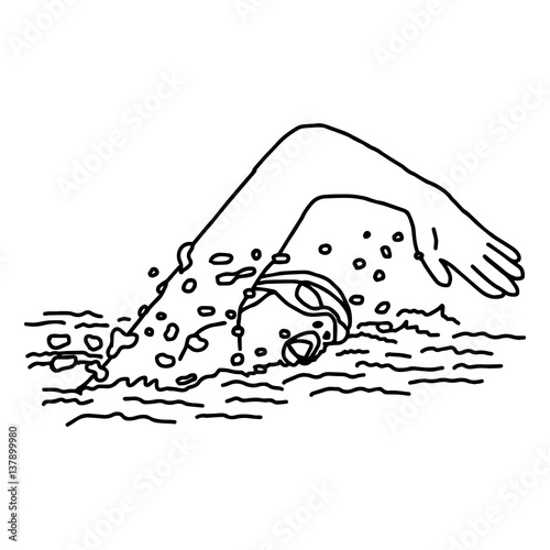 swimmer - vector illustration sketch hand drawn with black lines, isolated on white background