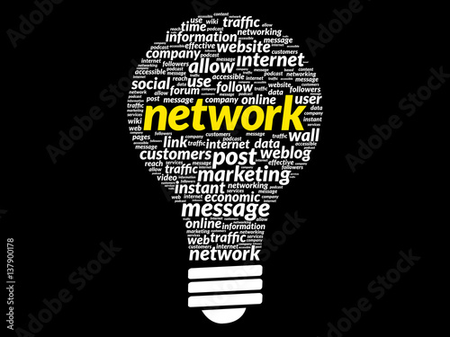 NETWORK bulb word cloud collage, business concept background photo