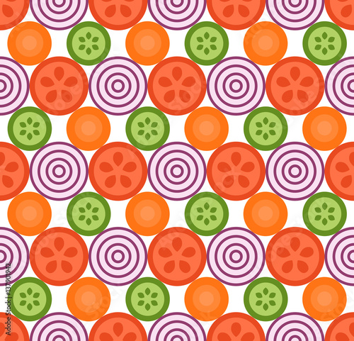 Vegetables geometric seamless pattern, flat style. Vector illustration