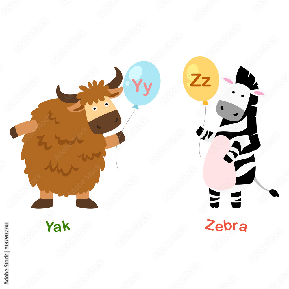 Illustration Isolated Alphabet Letter Y-yak,Z-zebra Illustration Isolated Alphabet Letter Y-yak,Z-zebra