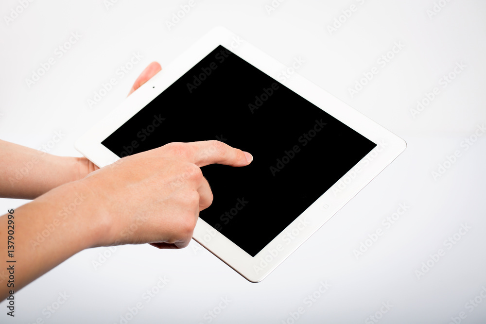 Tablet and Hands on White Background Tablet and Hands on White Background