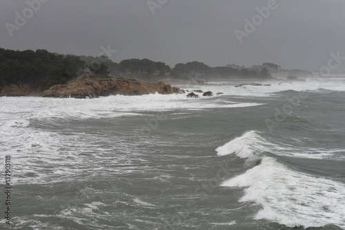 storm of east wind in the Mediterranean ,Empuries, Costa Brava, Girona,Spain photo