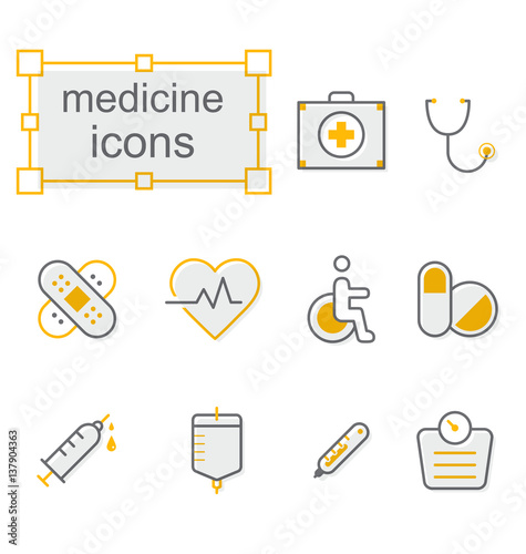 Thin line icons set, Linear symbols set, Medicine-yellow1