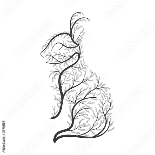 Bunny stylized bushes on a white background for use as logos on cards, in printing, posters, invitations, web design and other purposes.