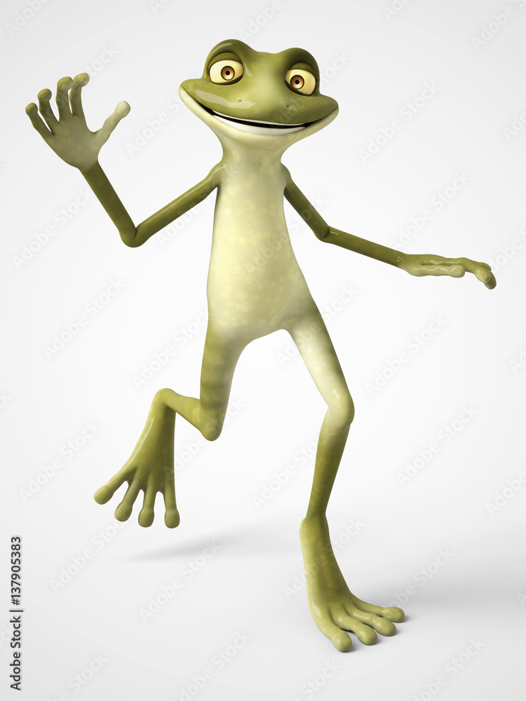 3D rendering of happy cartoon frog waving. Stock Illustration | Adobe Stock