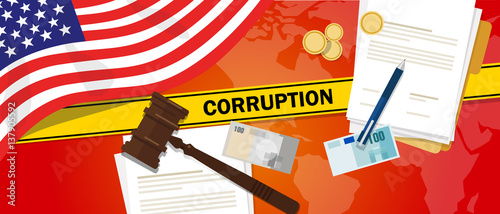 USA United States of America fights corruption money bribery financial law contract police line for a case scandal government official