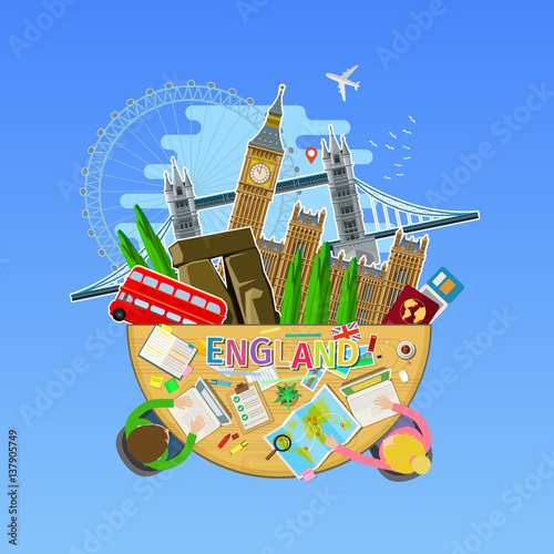 Concept of travel or studying English.
