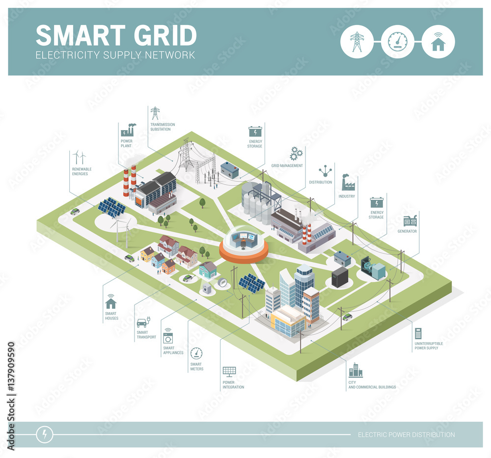Smart grid and power supply Stock Vector | Adobe Stock