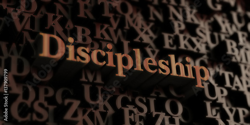 Discipleship - Wooden 3D rendered letters/message.  Can be used for an online banner ad or a print postcard.