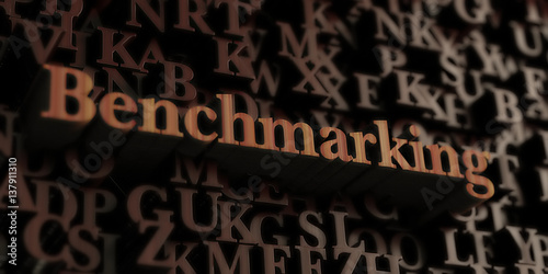 Benchmarking - Wooden 3D rendered letters/message. Can be used for an online banner ad or a print postcard.