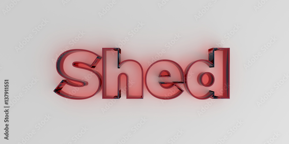 Shed - Red glass text on white background - 3D rendered royalty free stock image. Shed - Red glass text on white background - 3D rendered royalty free stock image.