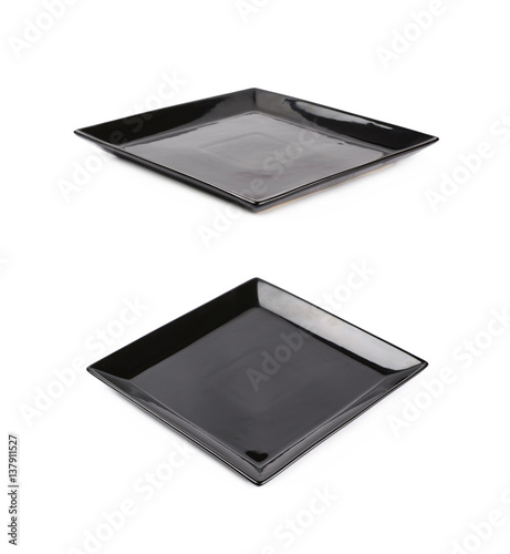 Black ceramic square plate isolated