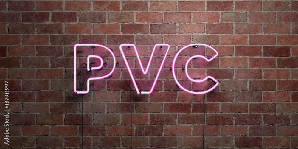 Obraz premium PVC - fluorescent Neon tube Sign on brickwork - Front view - 3D rendered royalty free stock picture. Can be used for online banner ads and direct mailers..