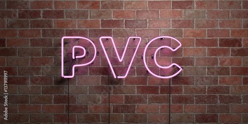 PVC - fluorescent Neon tube Sign on brickwork - Front view - 3D rendered royalty free stock picture. Can be used for online banner ads and direct mailers..