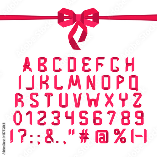 Paper folded uppercase alphabet in origami style. Modern geometric font. Isolated letters, numbers and punctuation signs on white background. Perfect for greeting cards, posters. Vector illustration.