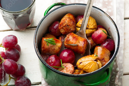 Chicken Sausage with Grapes and Figs.