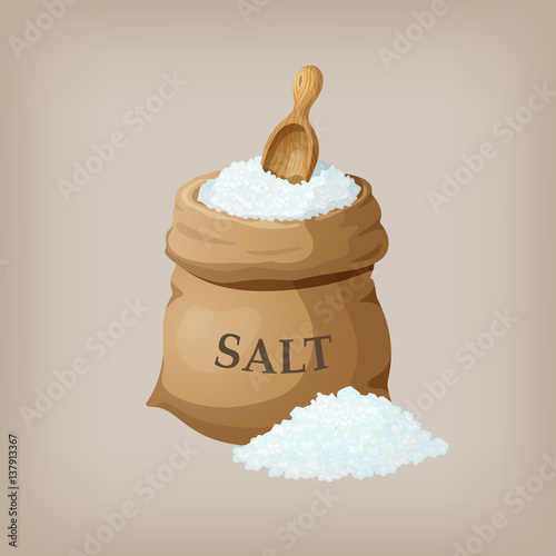 Sea salt in jute sack. Vector illustration