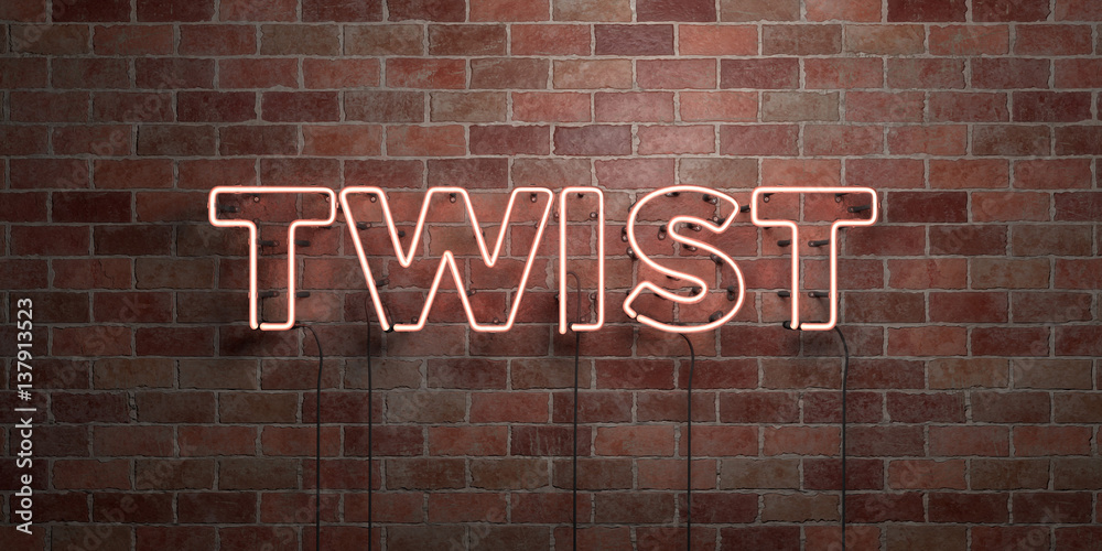 Obraz premium TWIST - fluorescent Neon tube Sign on brickwork - Front view - 3D rendered royalty free stock picture. Can be used for online banner ads and direct mailers..