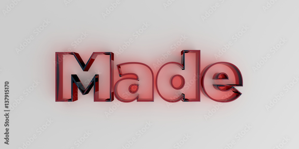Made - Red glass text on white background - 3D rendered royalty free stock image. Made - Red glass text on white background - 3D rendered royalty free stock image.