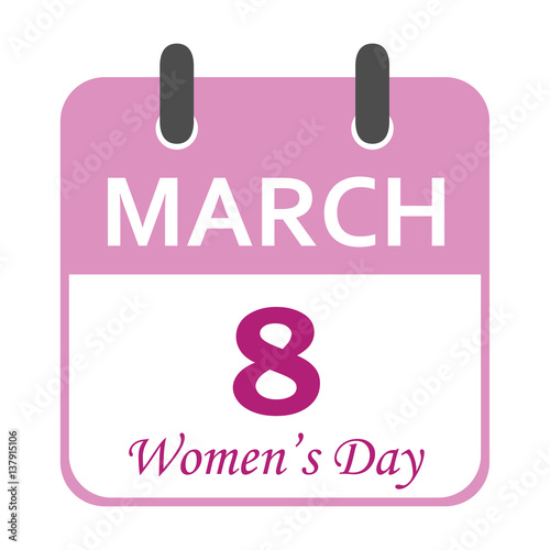 Icono plano calendario Women's Day en fondo blanco