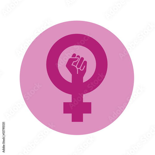 Icono plano simbolo feminismo con puño en circulo violeta