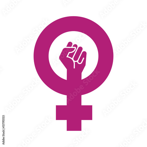 Icono plano simbolo feminismo con puño en fondo blanco 