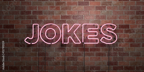 Wall Mural JOKES - fluorescent Neon tube Sign on brickwork - Front view - 3D rendered royalty free stock picture