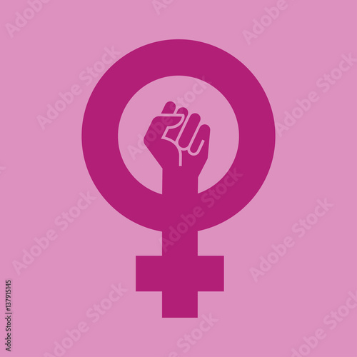 Icono plano simbolo feminismo con puño en fondo violeta