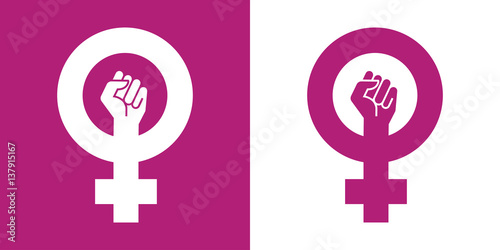 Icono plano simbolo feminismo con puño violeta y blanco photo
