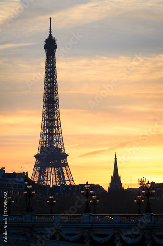 Paris Eiffel Tower at sunset