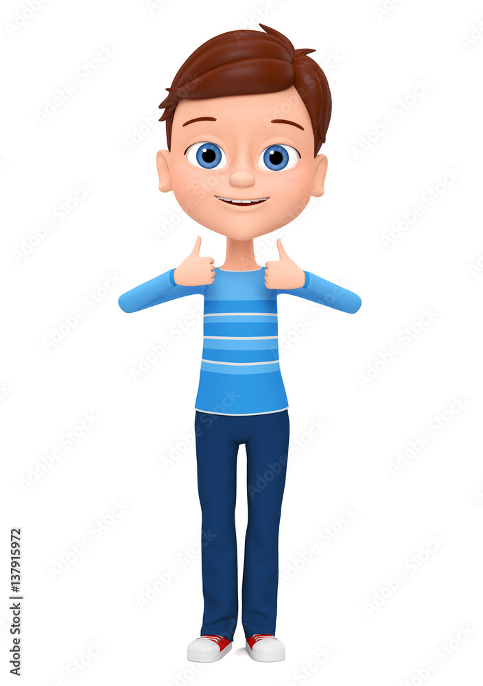Happy guy isolated on white background showing two thumbs up. 3d render illustrations.