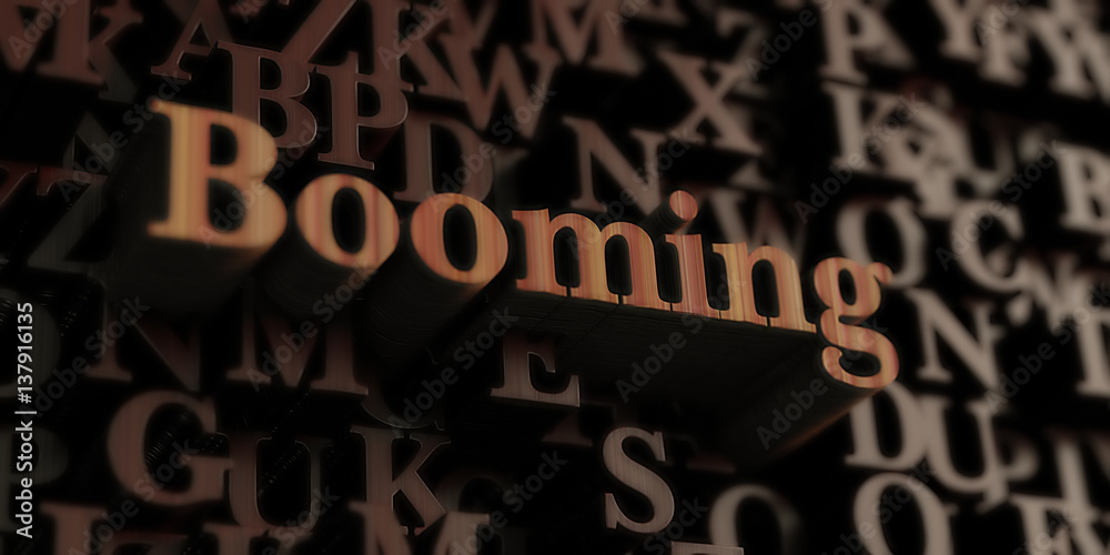 Booming - Wooden 3D rendered letters/message.  Can be used for an online banner ad or a print postcard.