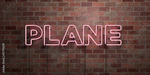 PLANE - fluorescent Neon tube Sign on brickwork - Front view - 3D rendered royalty free stock picture. Can be used for online banner ads and direct mailers.. © Chris Titze Imaging