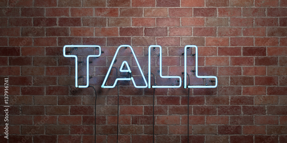 TALL - fluorescent Neon tube Sign on brickwork - Front view - 3D ...