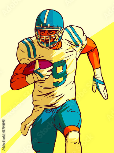 american football player running with the ball in his hands. Vector illustration