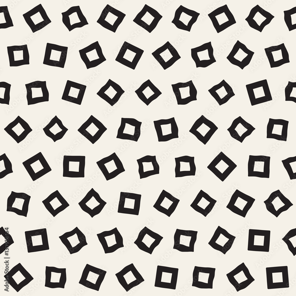 Stylish Doodle Scattered Shapes. Vector Seamless Black And White Freehand Pattern