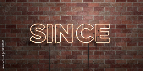 Foto SINCE - fluorescent Neon tube Sign on brickwork - Front view - 3D rendered royalty free stock picture